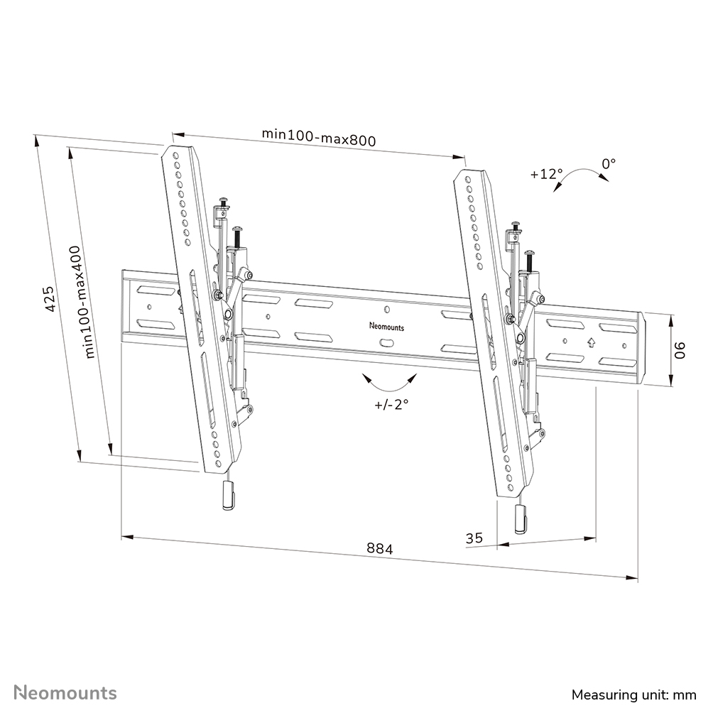 Neomounts WL35S-850BL18 Support pour écran mural 43-86" - inclinable - verrouillable - installation rapide